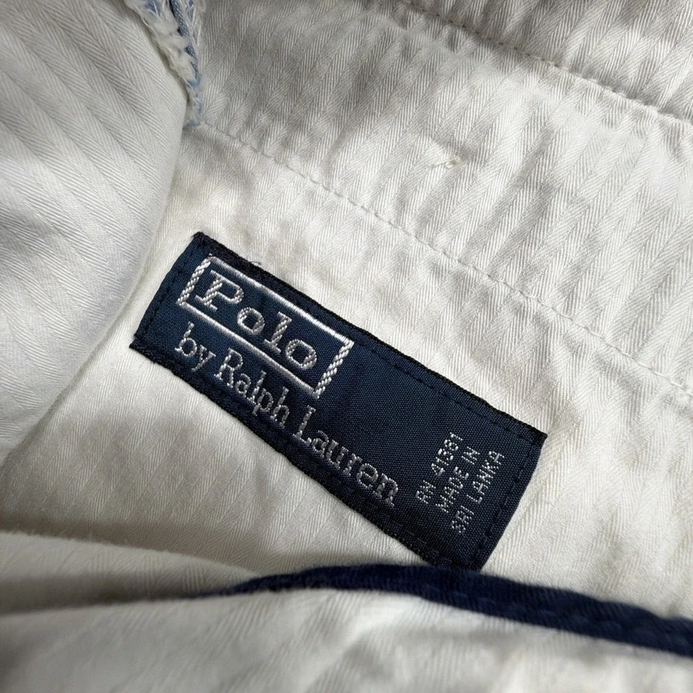 VTG POLO RALPH LAUREN Pants Mens 40 Seersucker Stripe ALL OVER FLAG EMBROIDERED